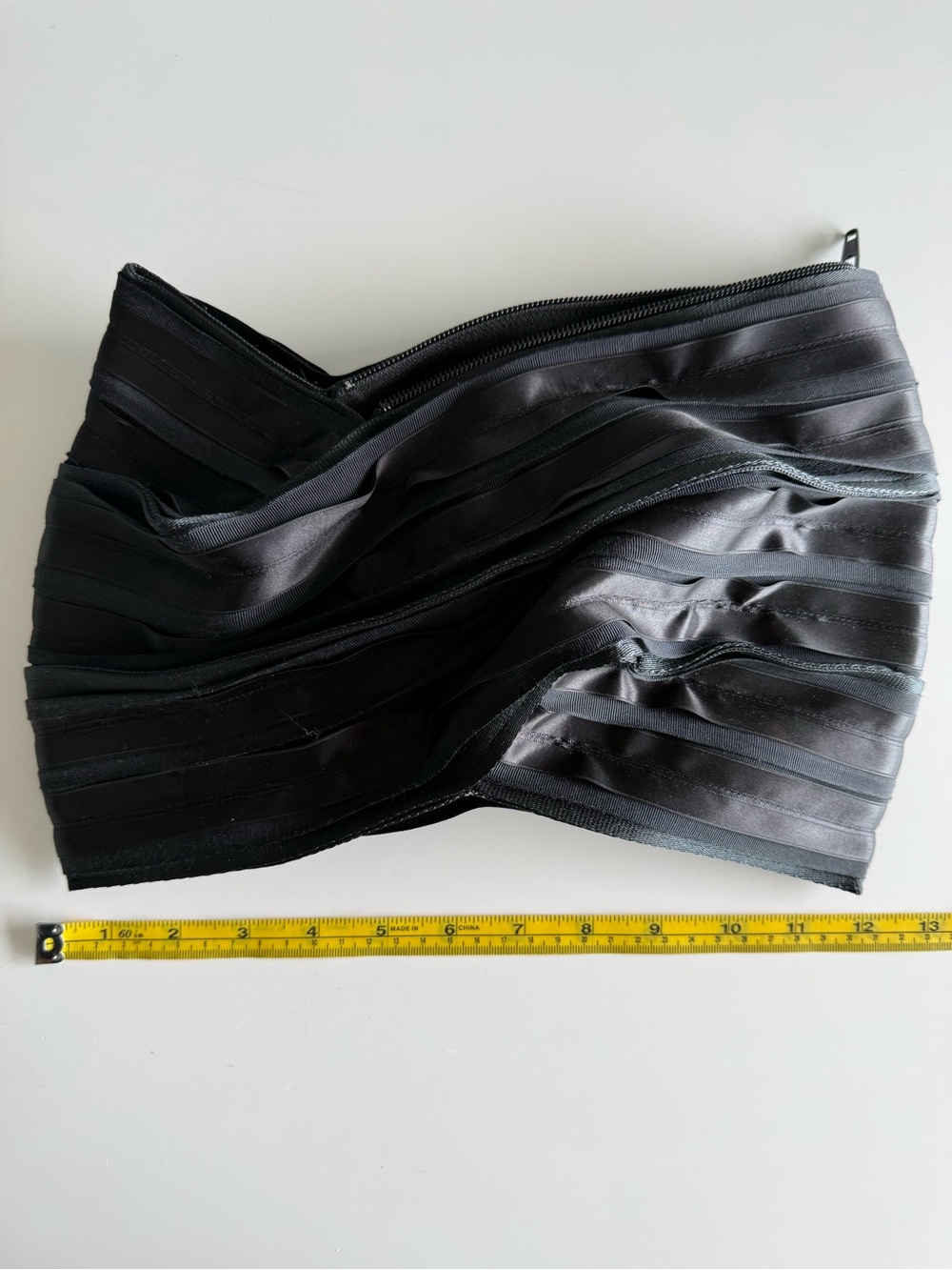 Black Ribbon Clutch - Sleek Ruched Design